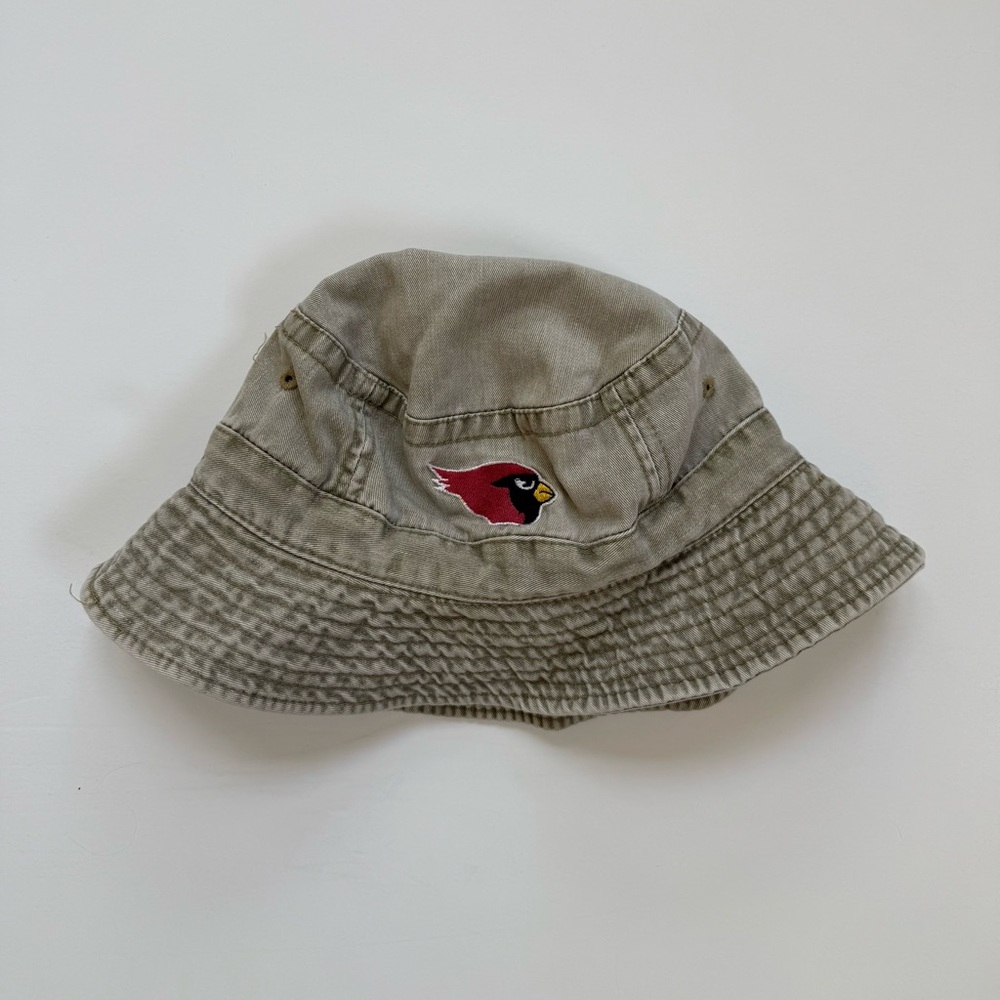Tan Bucket Hat with Red Logo